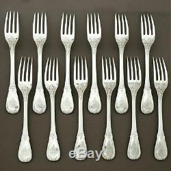 PUIFORCAT Antique French Sterling Silver Dinner Forks Set Armorial Coat of Arms