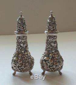 Pair Stieff ROSE Sterling Silver Repousse Salt & Pepper Shakers
