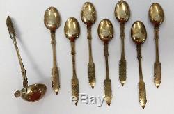 Peter Hertz Denmark Set 8 Enameled 924 Sterling Silver Spoons Ladle C-1893