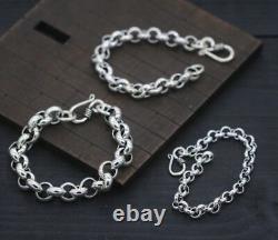 Pure 925 Sterling Silver Bracelet Classic Rolo Link Bracelet 7.87inch For Men's