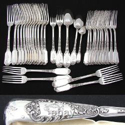 RARE Antique French Sterling Silver 83pc Flatware Set, 5pc for TWELVE in Chest