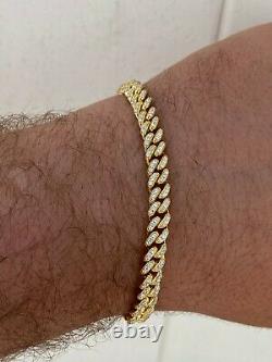 REAL 14k Gold Over 925 Sterling Silver 6mm Iced Miami Cuban Bracelet Men Ladies