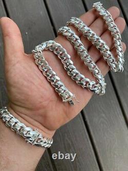 REAL 925 Sterling Silver 12mm HEAVY Miami Cuban Box Lock Chain Or Bracelet ITALY