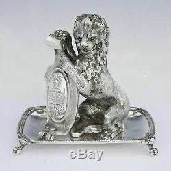 Rare Antique French Sterling Silver Toothpick Holder Lion Figure Coat of Arms