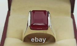 Rare Emerald Cut Deep Red Ruby Men Ring Sterling Silver 925 Handmade Yaqoot Ring