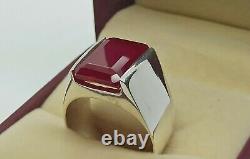 Rare Emerald Cut Deep Red Ruby Men Ring Sterling Silver 925 Handmade Yaqoot Ring