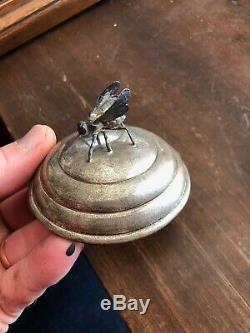 Rare Sterling Silver Honey Pot Bumble Bee Lid Crystal Glass jar