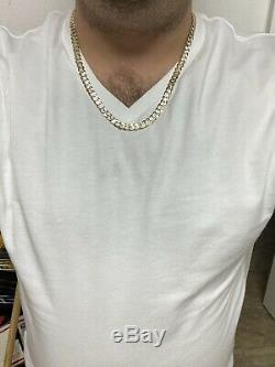 Real 925 Sterling Silver & 10k Yellow Gold Diamond Cut Cuban Link Chain Necklace