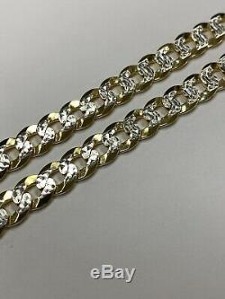 Real 925 Sterling Silver & 10k Yellow Gold Diamond Cut Cuban Link Chain Necklace