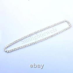 Real 925 Sterling Silver 5 mm Round Cut White Diamond Tennis Chain Necklace
