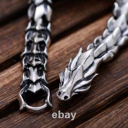 Real 925 Sterling Silver Bracelet Link Dragon Scales Bones Chain