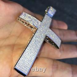 Real 925 Sterling Silver Cross Big Hip Hop Pendant Iced Flooded Micro Pave 3.25