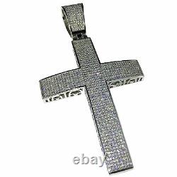 Real 925 Sterling Silver Cross Big Hip Hop Pendant Iced Flooded Micro Pave 3.25