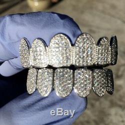 Real 925 Sterling Silver Grillz CZ Micro Pave Iced Bling Pre-Made Grills Set