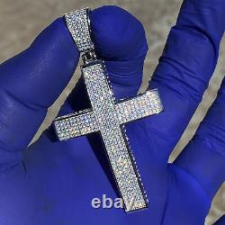 Real 925 Sterling Silver Iced Cross Hip Hop Pendant Flooded Out Micro Pave 2 in