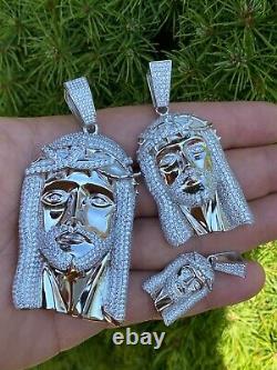 Real 925 Sterling Silver Icy Jesus Piece Flooded Out Pendant Iced Mens Necklace