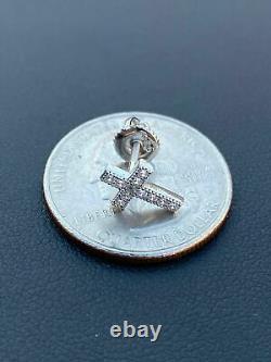 Real 925 Sterling Silver Men Ladies Cross Earrings Screw-back Stud Round Diamond