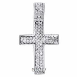 Real Diamond Cross Charm Sterling Silver White Finish 1.10 Dome Pendant 1/4 CT