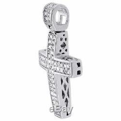 Real Diamond Cross Pendant Mini Jesus. 925 Sterling Silver Pave Charm 0.33 CT
