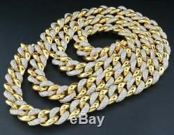Real Diamond Miami Cuban Chain Mens Sterling Silver 11mm Necklace Link 8 CT