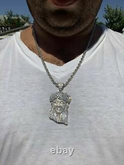 Real Mens Solid 925 Sterling Silver Jesus Piece Flooded Out Pendant Really Iced