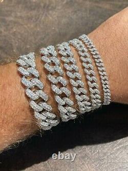 Real Miami Cuban Link Bracelet Iced Diamond Out Solid 925 Sterling Silver HEAVY