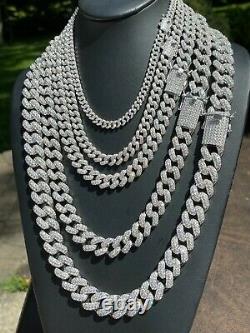 Real Miami Cuban Link Chain Iced Diamond Out Solid 925 Sterling Silver Necklace