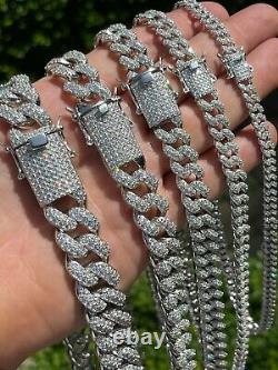 Real Miami Cuban Link Chain Iced MOISSANITE Solid 925 Sterling Silver Necklace
