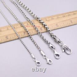Real S925 Sterling Silver Necklace Classic Wheat Link Chain 18 20 22 24 26