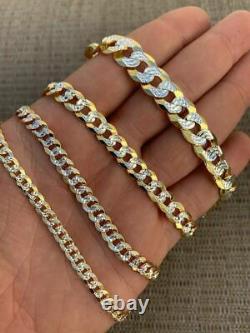 Real Solid 925 Sterling Silver & 14k Gold Diamond Cut Flat Miami Cuban Bracelet