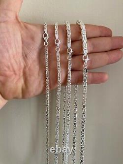 Real Solid 925 Sterling Silver Byzantine Rope Chain Mens Necklace 2.5-5mm 18-30