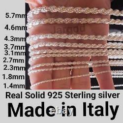 Real Solid 925 Sterling Silver Diamond Cut Rope Chain Necklace Italy