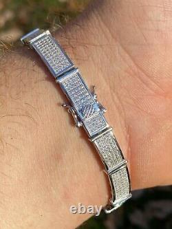 Real Solid 925 Sterling Silver Mens Iced Flooded Out Bracelet Diamond Hip Hop