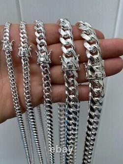 Real Solid 925 Sterling Silver Miami Cuban Chain Or Bracelet 5-14mm Box Clasp