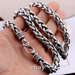 Real Solid 925 Sterling Silver Necklace Braided Chain Men 20 26