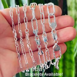 Real Solid 925 Sterling Silver Paper clip Chain Paperclip Necklace Made in Italy