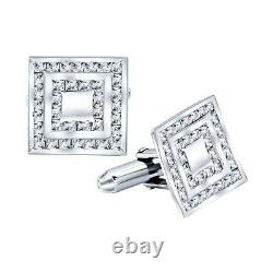 Real Solid Sterling Silver. 925 Cubic Zirconia Premium Cufflinks with Gift Box