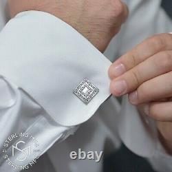 Real Solid Sterling Silver. 925 Cubic Zirconia Premium Cufflinks with Gift Box