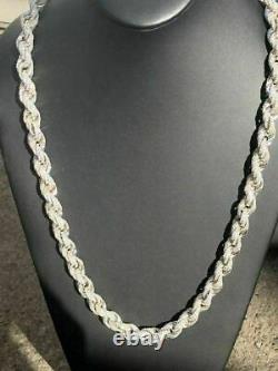Real Solid Sterling Silver Men's Rope Chain Thick 12mm Icy Diamond Hip Hop ICED