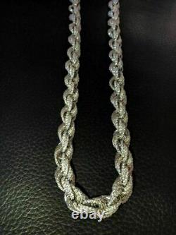 Real Solid Sterling Silver Men's Rope Chain Thick 12mm Icy Diamond Hip Hop ICED