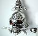 Red Eye Skull & Rose Tattoo Sterling Silver Mens Pendant Skull Necklace Jewelry