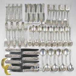 Repousse By S. Kirk & Son Sterling Silver Beautiful Flatware Set of 64 Pieces