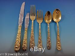 Repousse by Kirk Sterling Silver Flatware Set For 4 Service 25 Pieces Vermeil