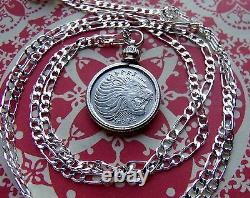 Roaring African Lion Coin Bezel Pendant on a 28 925 Sterling Silver Chain