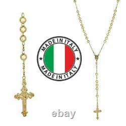 Rosary Beads Necklace 24 14k Gold Over Solid 925 Sterling Silver Unisex Italy