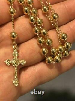 Rosary Beads Necklace 24 14k Gold Over Solid 925 Sterling Silver Unisex Italy