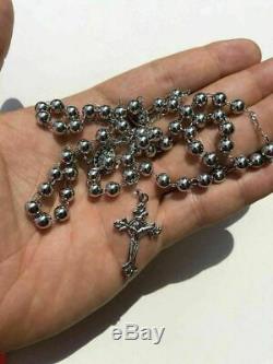 Rosary Beads Necklace 24 Solid 925 Sterling Silver Italy Mens Womens Rosario