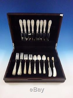 Rose by Stieff Sterling Silver Flatware Service For 8 Set 40 Pieces Repousse