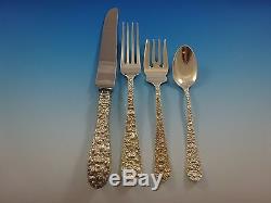 Rose by Stieff Sterling Silver Flatware Service For 8 Set 40 Pieces Repousse