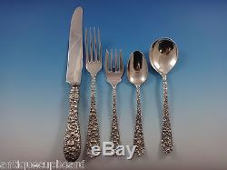 Rose by Stieff Sterling Silver Flatware Set For 12 Service 64 Pieces Repousse